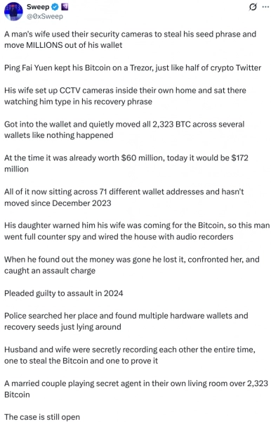 Сімейні розбірки: дружина вкрала 2323 біткоїни, підгледівши seed-фразу 5